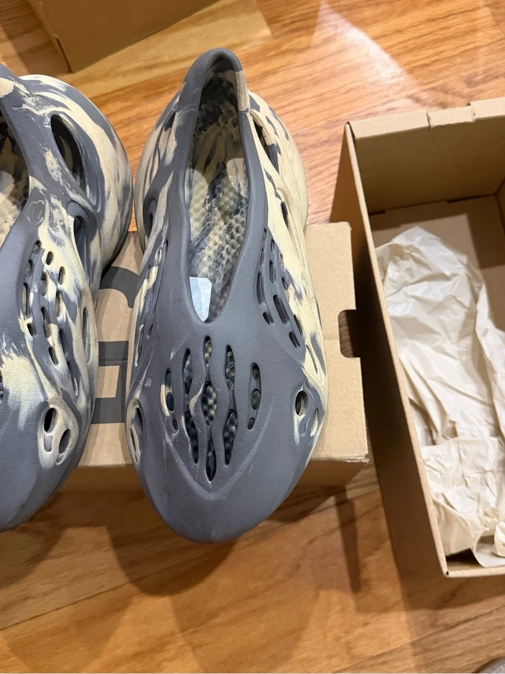 adidas Grey and Cream Marbled Foam Slip-On Clog Mules
